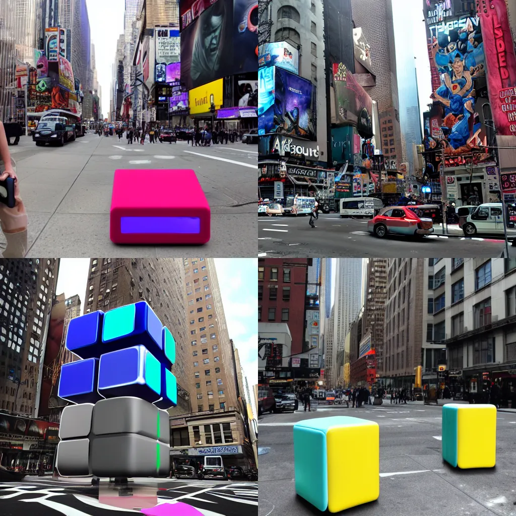 Prompt: ReBoot Game Cube in New York City