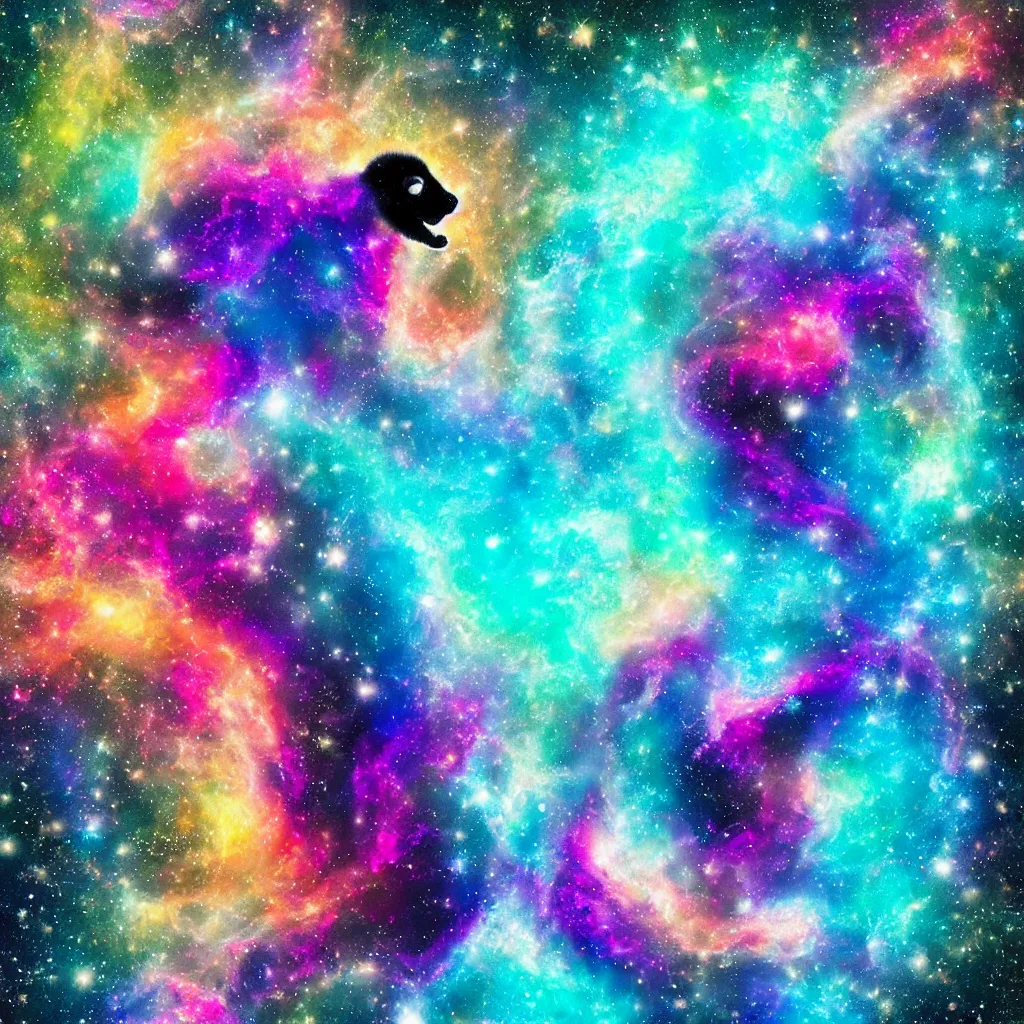 Prompt: a single lemur doing an inspiring yoga pose, abstract cosmos background, kodak ektar, breathtaking digital painting !dream abstract Lemur in inspiring yoga pose in cosmic space with nebula and stars, breathtaking digital art, award winning