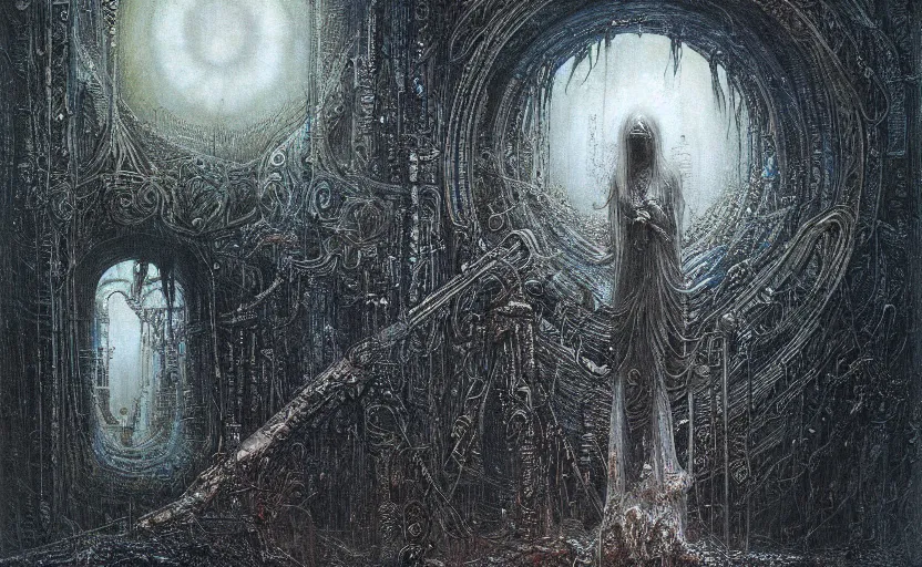 Image similar to cyberpunk dreaming by gustave dore and gustave moreau and beksinski and giger