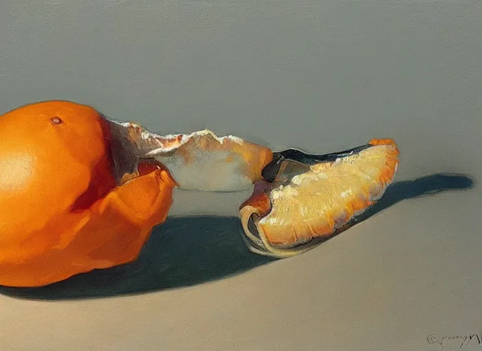 Image similar to “ a highly detailed beautiful portrait of a squid peeling an orange, by gregory manchess, james gurney, james jean ”