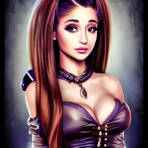 Prompt: portrait of ariana grande, steampunk blouse, vintage shading, by artgerm