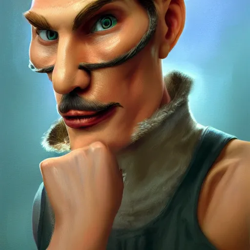 Prompt: Portrait of Jerma as Waluigi, Jerma985, studio lighting, model, HDR, 24MP, fantasy, high detail, elegant, digital painting, natural light, vibrant, intricate, textured skin, highly detailed, artstation, sharp, focus, illustration, Anna Dittmann, Ilya Kuvshinov, Nikolay Makovsky