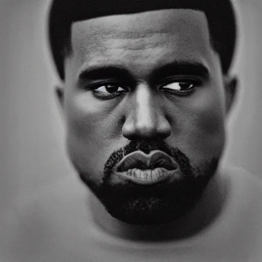 Image similar to a vintage photograph of Kanye West by Julia Margaret Cameron, portrait, 40mm lens, shallow depth of field, split lighting