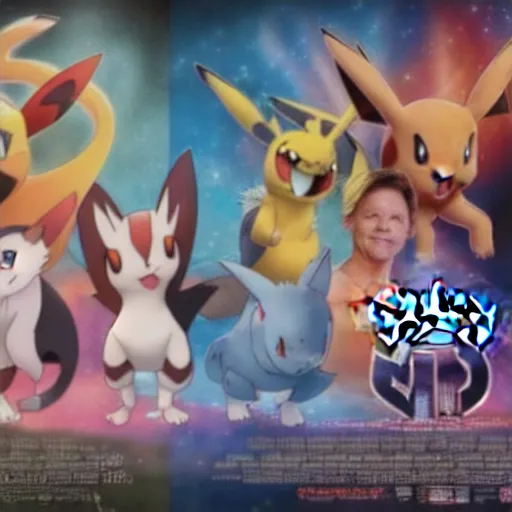 Prompt: a live action Pokemon movie poster featuring Ariana Grande and Mark Hamill