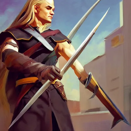 Image similar to greg manchess portrait painting of legolas as overwatch character, medium shot, asymmetrical, profile picture, organic painting, sunny day, matte painting, bold shapes, hard edges, street art, trending on artstation, by huang guangjian and gil elvgren and sachin teng