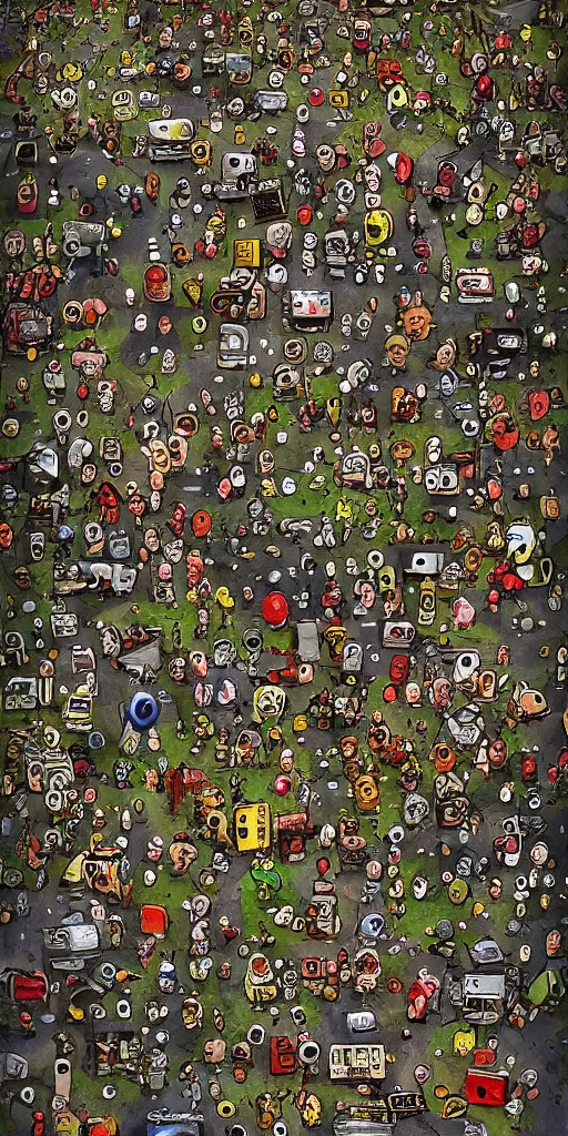 Image similar to a apple computer junkyard scene by alexander jansson and where's waldo