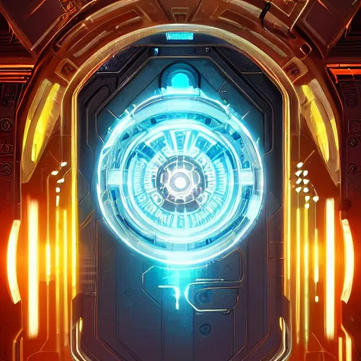 Image similar to a futuristic vault door, elegantly ornamented digital illustration by greg rutkowski, cyberpunk, android netrunner