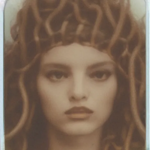 Prompt: a very beautiful polaroid picture of medusa with detailed snake hairs, award winning photography