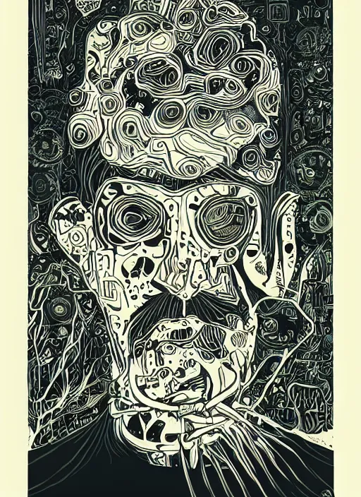 Image similar to A wandering mind, screen print, art by Gustavo Bernal, Garavato