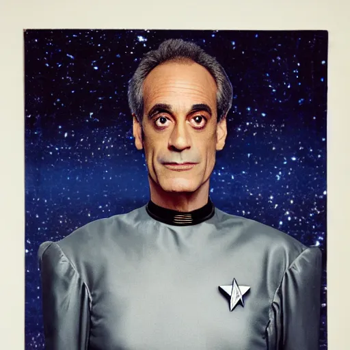 Image similar to a portrait of dr. julian bashir from star trek : deep space 9 with background scenery by juergen teller, iris van herpen