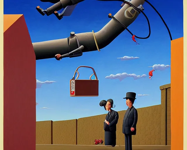 Image similar to witty, surreal, hilarious painting by Guy Billout