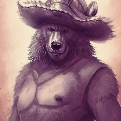 Image similar to dashing charming grinning charismatic bear beast-man rogue, wearing captain's tricorne hat, naval background, amazing, lifelike award winning pencil illustration trending on art station artgerm Greg rutkowski cinematic