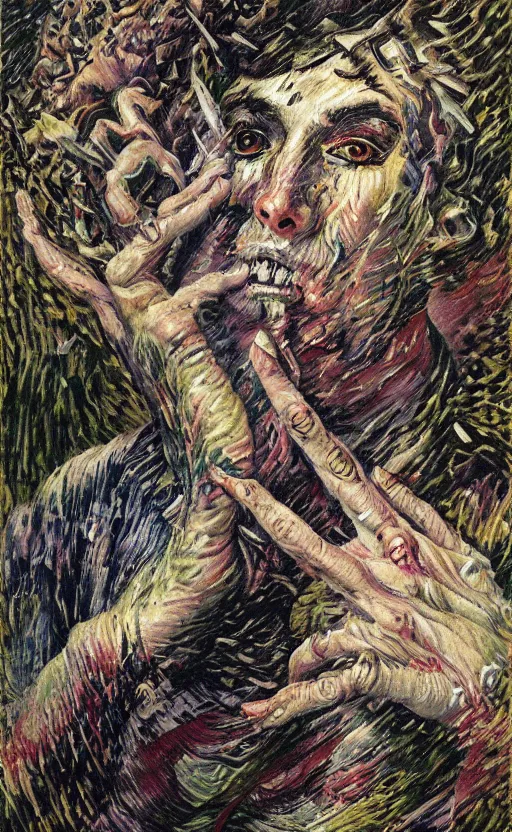 Image similar to wafture, sensual, flashy and elaborate detailed intricate amazing photorealistic painting of zombie on a summers day, by umberto boccioni and john frederick kensett. trending on artstation. unreal engine. photorealistic