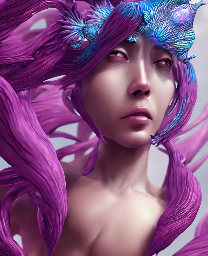 Image similar to goddess full painted acryllic sculpture close-up portrait. orchid bird betta fish, intricate artwork by Tooth Wu and wlop and beeple. octane render, trending on artstation, greg rutkowski very coherent symmetrical artwork. cinematic, hyper realism, high detail, octane render, 8k