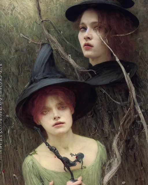 Prompt: a beautiful witch by Edgar Maxence, Ross Tran, Jules Bastien-Lepage, Thomas Cole and Wayne Barlowe