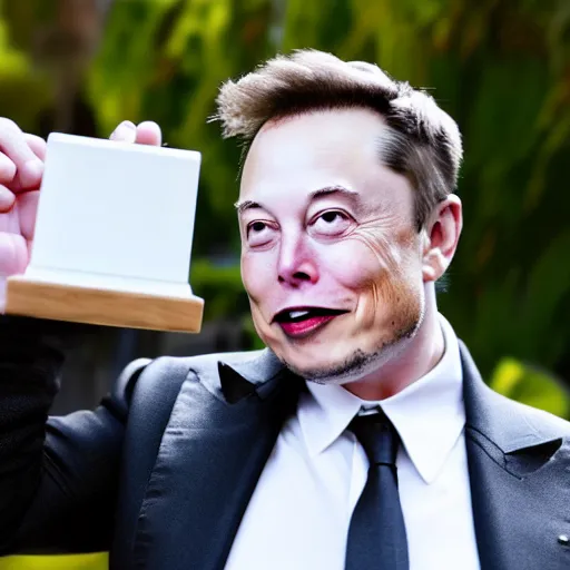 Image similar to elon musk holding a car to his mouth and eating it, highly detailed, extremely high quality, hd, 4 k, 8 k, canon 3 0 0 mm, professional photographer, 4 0 mp, lifelike, top - rated, award winning, realistic, detailed lighting, detailed shadows, sharp, no blur, edited, corrected, trending