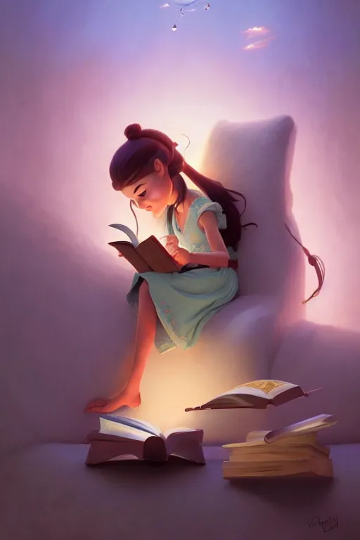 Image similar to highly detailed portrait of beautiful girl reading a book in toy story 3, dynamic pose, stephen bliss, unreal engine, fantasy art by greg rutkowski, loish, rhads, ferdinand knab, makoto shinkai and lois van baarle, ilya kuvshinov, rossdraws, tom bagshaw, global illumination, radiant light, detailed and intricate environment