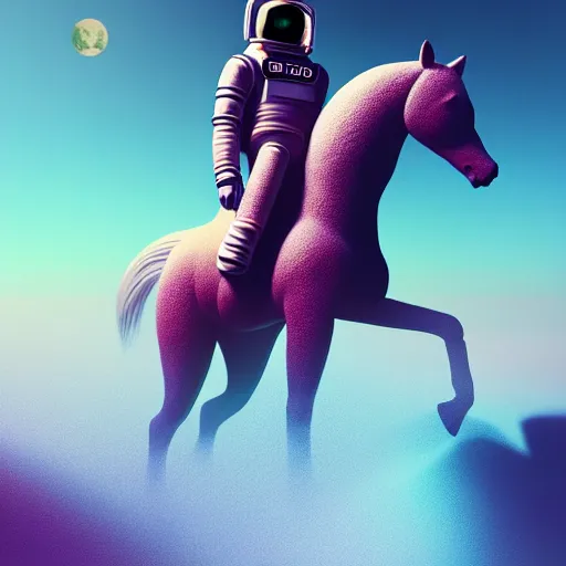 Prompt: digital art of horse situated on top of an human astronaut. from western by hiroyuki okiura and katsuhiro otomo and alejandro hodorovski style with many details by mike winkelmann and vincent di fate in sci - fi style. volumetric natural light photo on dsmc 3 system,