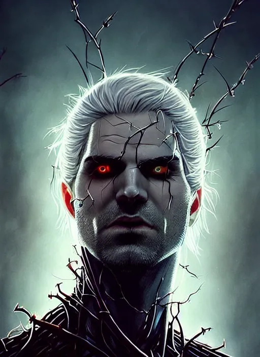 Prompt: full face epic portrait, vampire with glowing eyes, vines and thorns, witcher, elden ring, matte painting concept art, midjourney, beautifully backlit, swirly vibrant color lines, majestic, cinematic aesthetic, smooth, intricate, 8 k, by ilya kuvshinov, artgerm, darius zawadzki and zdizslaw beksinski