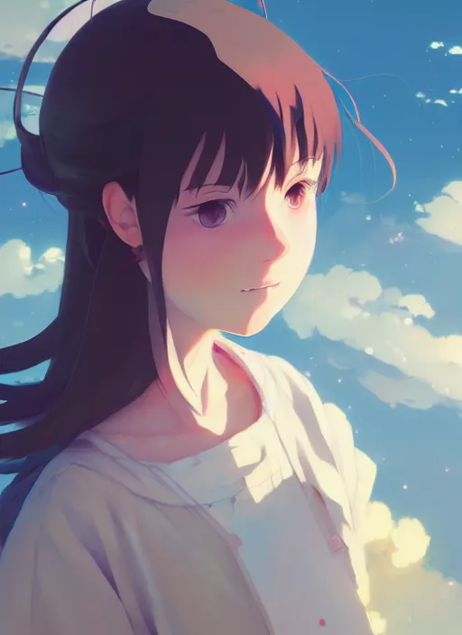 Image similar to portrait of cartoon girl, cloudy sky background lush landscape illustration concept art anime key visual trending pixiv fanbox by wlop and greg rutkowski and makoto shinkai and studio ghibli