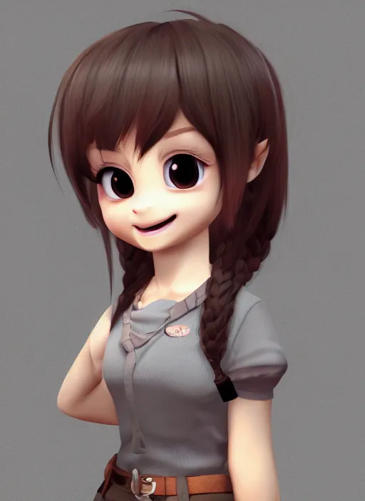 Image similar to female furry mini cute style, character adoptable, highly detailed, rendered, ray - tracing, cgi animated, 3 d demo reel avatar, style of maple story and zootopia, maple story rat girl, grey rat, dark skin, soft shade, soft lighting