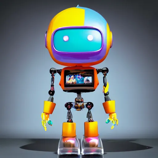 Image similar to single crazy melting plastic toy Pop Figure Robot monster 8K, by pixar, by dreamworks, in a Studio hollow, by jeff koons, by david lachapelle