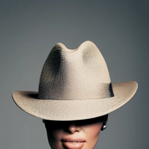 Image similar to studio photo of kim kardashian wearing a fedora, professional photo, close up, studio lighting, high quality