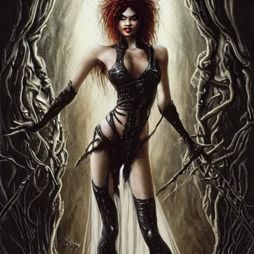 Image similar to Zendaya as Lilith, first bride of Adam, deceiver of man, highly detailed, digital painting, artstation, concept art, smooth, sharp focus, illustration, art by luis royo, in the style of Luis Royo, Heavy Metal 93-03 , Kevin Eastman, and Simon Bisley