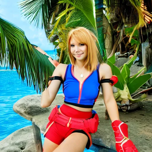 Image similar to samus aran chilling in aruba, metroid, aruba