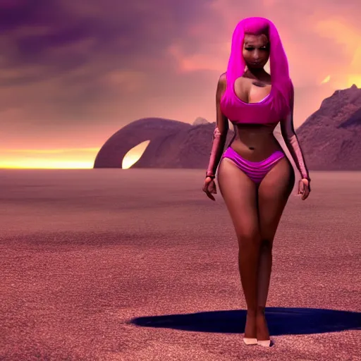 Prompt: nicki minaj goes to the beach on an alien planet, ultra realistic, futuristic, 8 k resolution