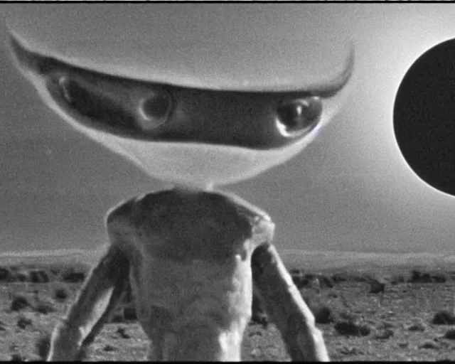 Prompt: vintage film footage of an alien encounter, 1 9 7 0 s, eerie, news footage, found footage