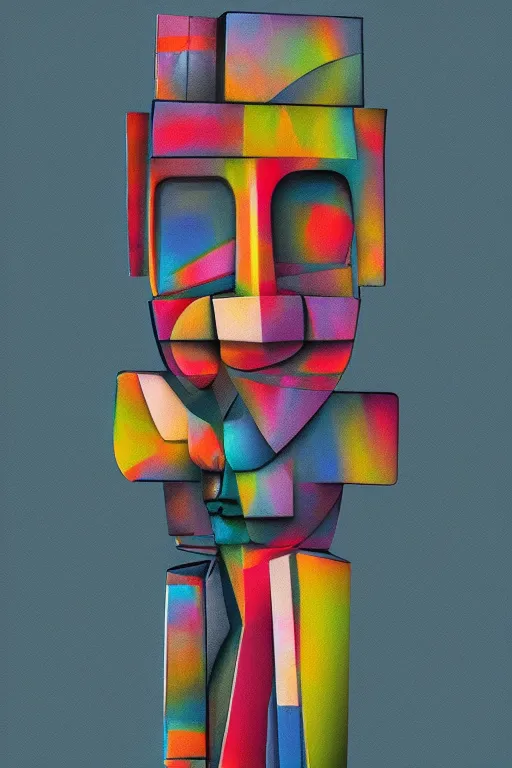 Image similar to cubist moai statue cutout digital illustration cartoon colorful beeple