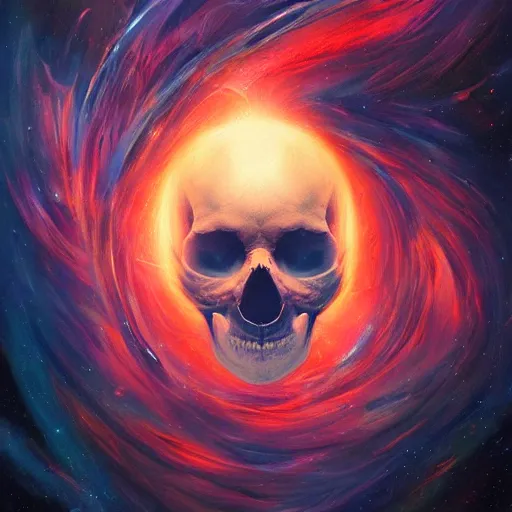 Image similar to the spiraling flow of the super nova is what forms the ancient preist skull, by ross tran, oil on canvas