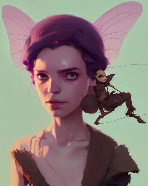 Prompt: hyper - realistic portrait of a fairy rogue, by atey ghailan, by greg rutkowski, by greg tocchini, by james gilleard, by joe fenton, by kaethe butcher, dynamic lighting, gradient light purple, brown, blonde cream and white color scheme, grunge aesthetic