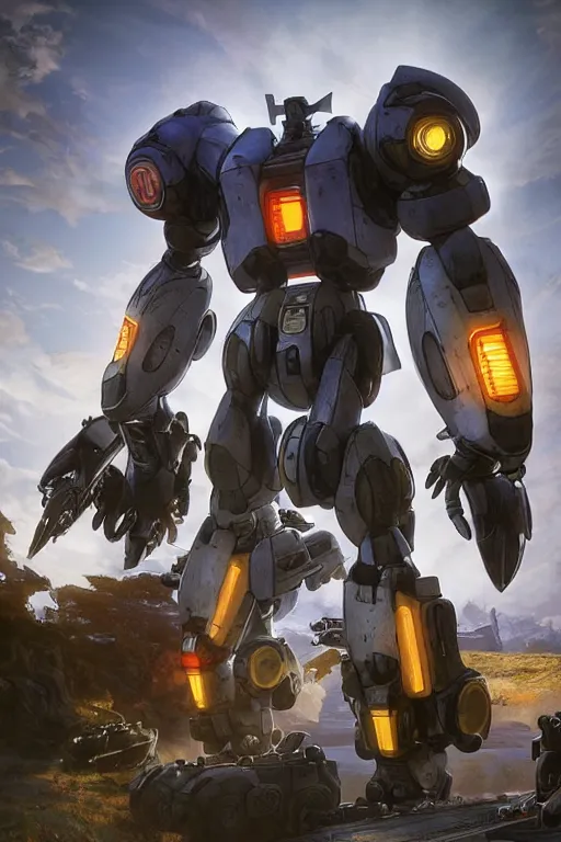 Image similar to mechwarrior 5 : mercenaries mech megaman transformer robot boss tank engine game octane render, 4 k, hd 2 0 2 2 3 d cgi rtx hdr style chrome reflexion glow fanart, global illumination ray tracing hdr fanart arstation by ian pesty by jesper ejsing pixar and disney unreal zbrush central hardmesh