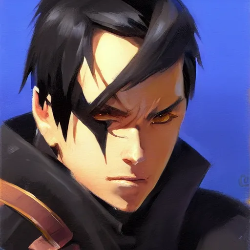 Image similar to greg manchess portrait painting of kirito as overwatch character, medium shot, asymmetrical, profile picture, organic painting, sunny day, matte painting, bold shapes, hard edges, street art, trending on artstation, by huang guangjian and gil elvgren and sachin teng