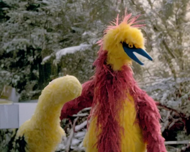 Prompt: still of Big Bird in The Day After Tomorrow (2004)