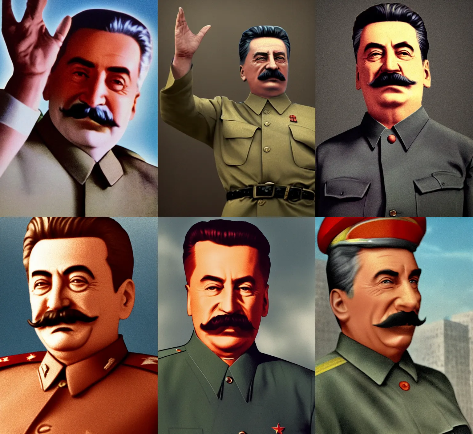 Prompt: stalin looking at the camera, colorized full body portrait, stalin waving, realistic 4k octane beautifully detailed render, 4k post-processing octane render, long lens, shallow depth of field, bokeh, anamorphic lens flare, 8k, hyper detailed, 35mm film grain