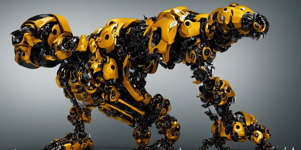 Image similar to photo of cybermorphic robotic animal Phosphorite creatures bees robotics advanced cybernetics Smart bionicle give structure Unreale engine Vray organism biomimmicry exoskeleton Biomorph hydraulics trending on behance visualisation industrial design trending on artstation