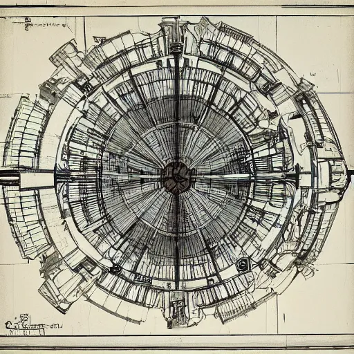 Prompt: 2 3 rd century space station blueprint, da vinci