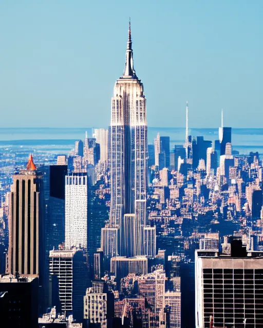 Image similar to a high definition photograph of the Moon inside the Empire State Building