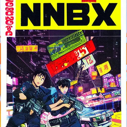 Image similar to 1989 Magazine Cover, Anime Neo-tokyo bank robbers fleeing the scene with bags of money, Police Shootout, Highly Detailed, 8k :4 by Katsuhiro Otomo : 8