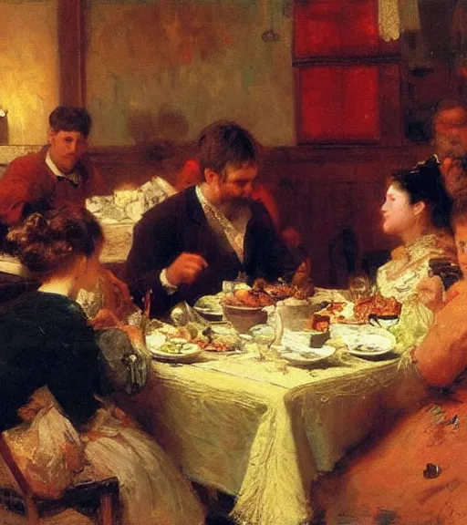 Prompt: high quality high detail painting by ilya repin, family dinner, hd