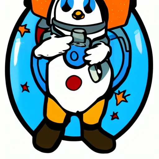 Prompt: cute astronaut penguin, helmet on, floating on space, disney style