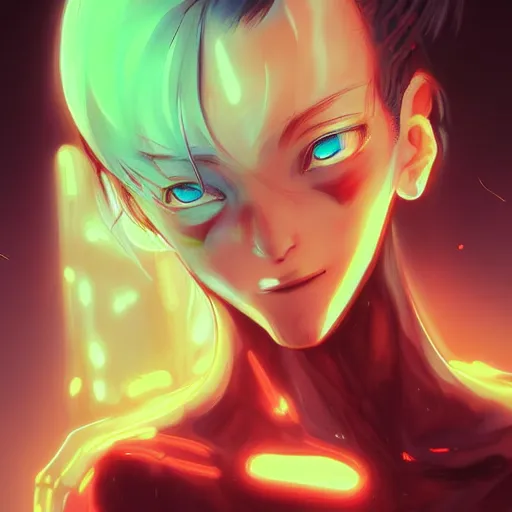 Prompt: A realistic anime painting of a beautiful android woman with glowing yellow and red eyes hypochondria. digital painting by Sakimichan, Makoto Shinkai, Rossdraws, Pixivs and Junji Ito, digital painting. trending on Pixiv. SFW version —H 1024