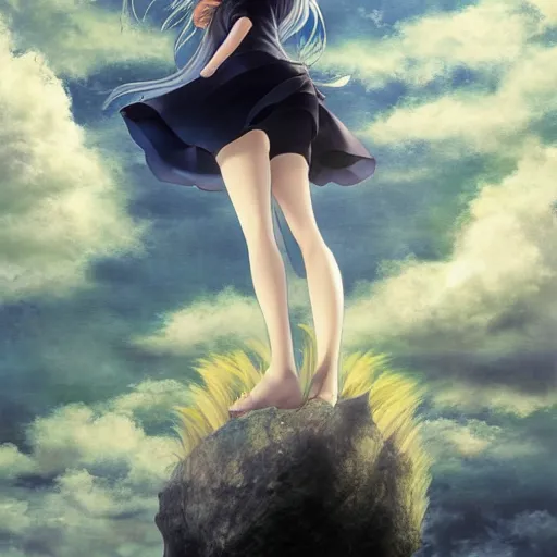 Prompt: marisa kirisame standing on a cloud, anime art