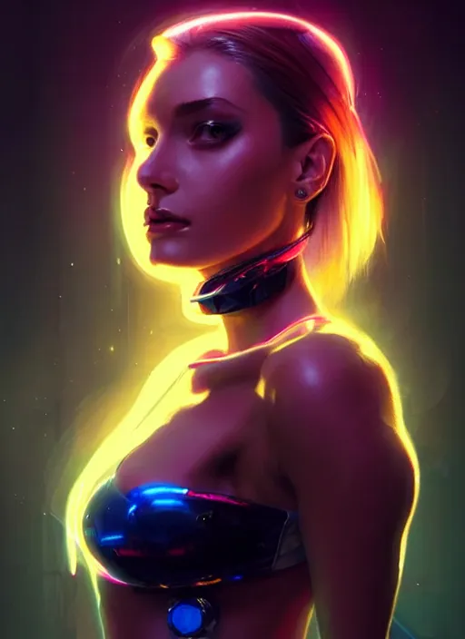 Image similar to portrait of european female humanoid, elegant, cyber neon lights, highly detailed, digital photography, artstation, pinterest, glamor pose, concept art, smooth, sharp focus, art by artgerm and greg rutkowski