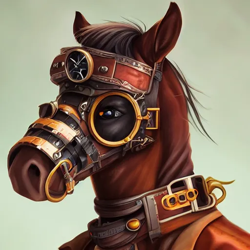 Prompt: a profile picture of a horse with steampunk googles, by ROSS tran, 4k