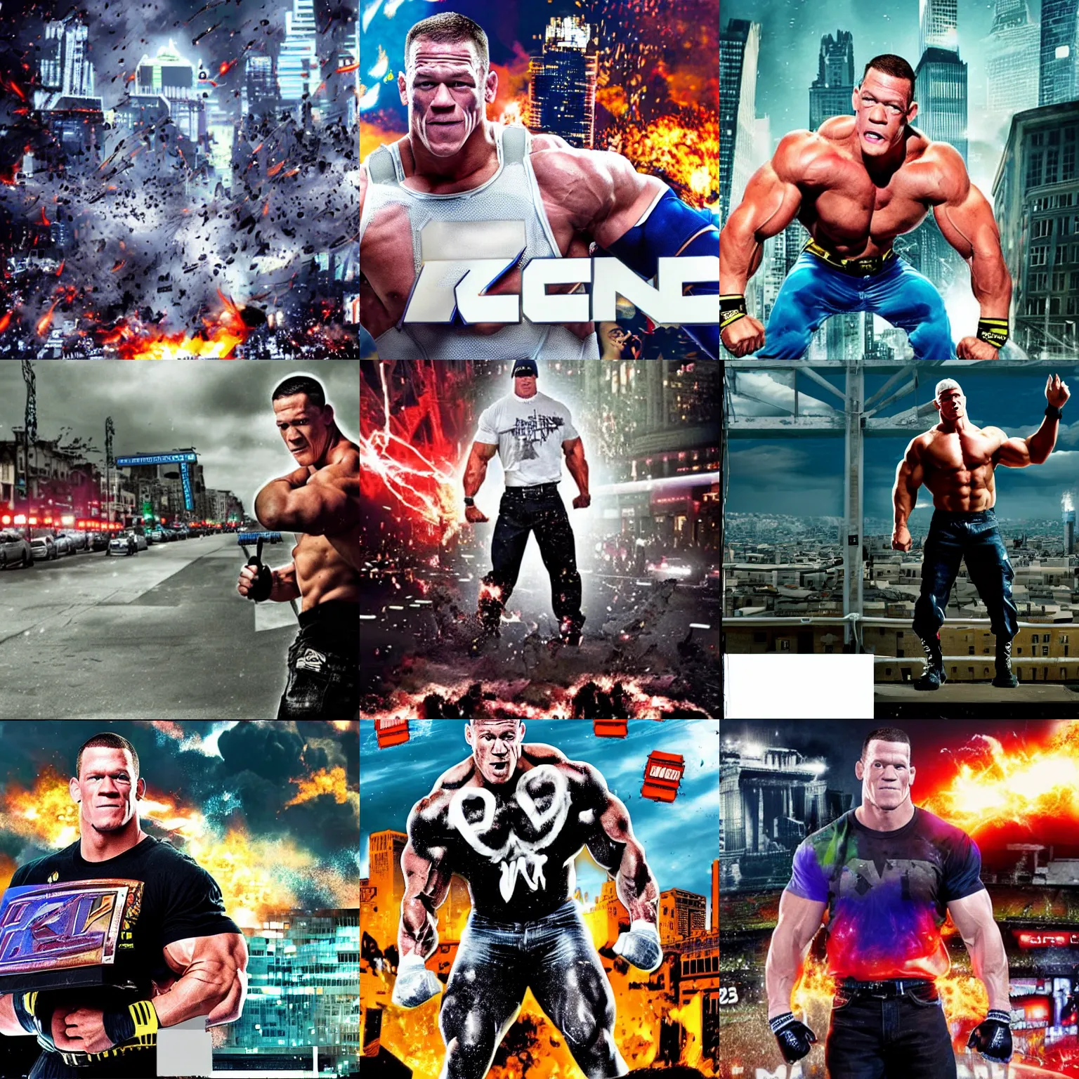 Prompt: john cena destroying a city