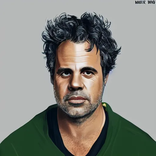 Image similar to portrait of mark ruffalo, highly detailed, centered, solid color background, digital painting